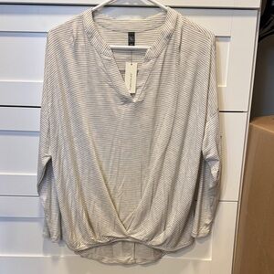 Alya Gray Striped V-Neck Blouse
